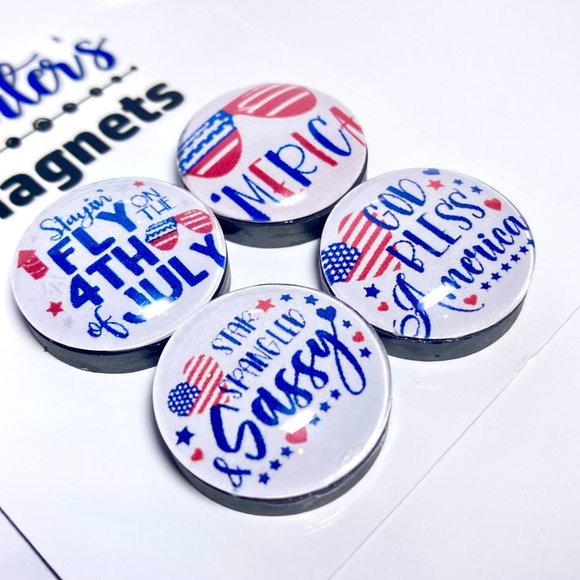Set of 4 Magnets All American 4th of July Glass Refrigerator Kitchen Whiteboard - Picture 2 of 3